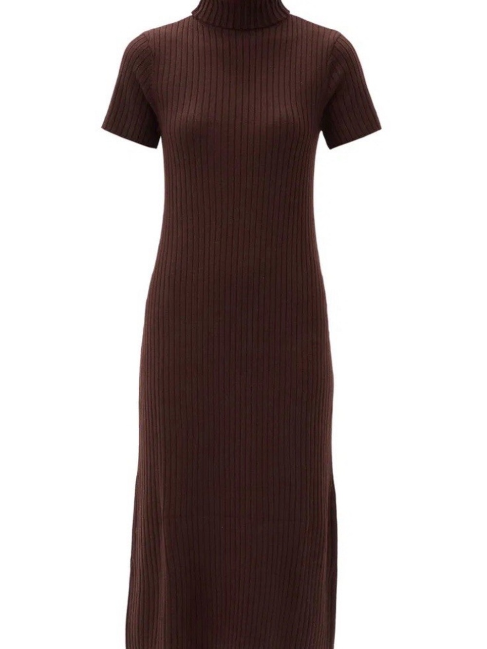 STAUD Lilou dress Ribbed Short-Sleeve Turtleneck Knit Dress - Brown